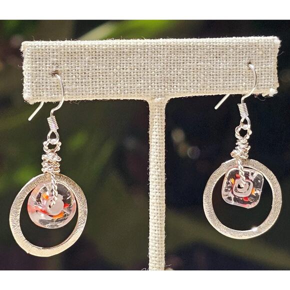 Abstract Multi Glass SP Dangle Metal Earrings - Picture 3 of 8